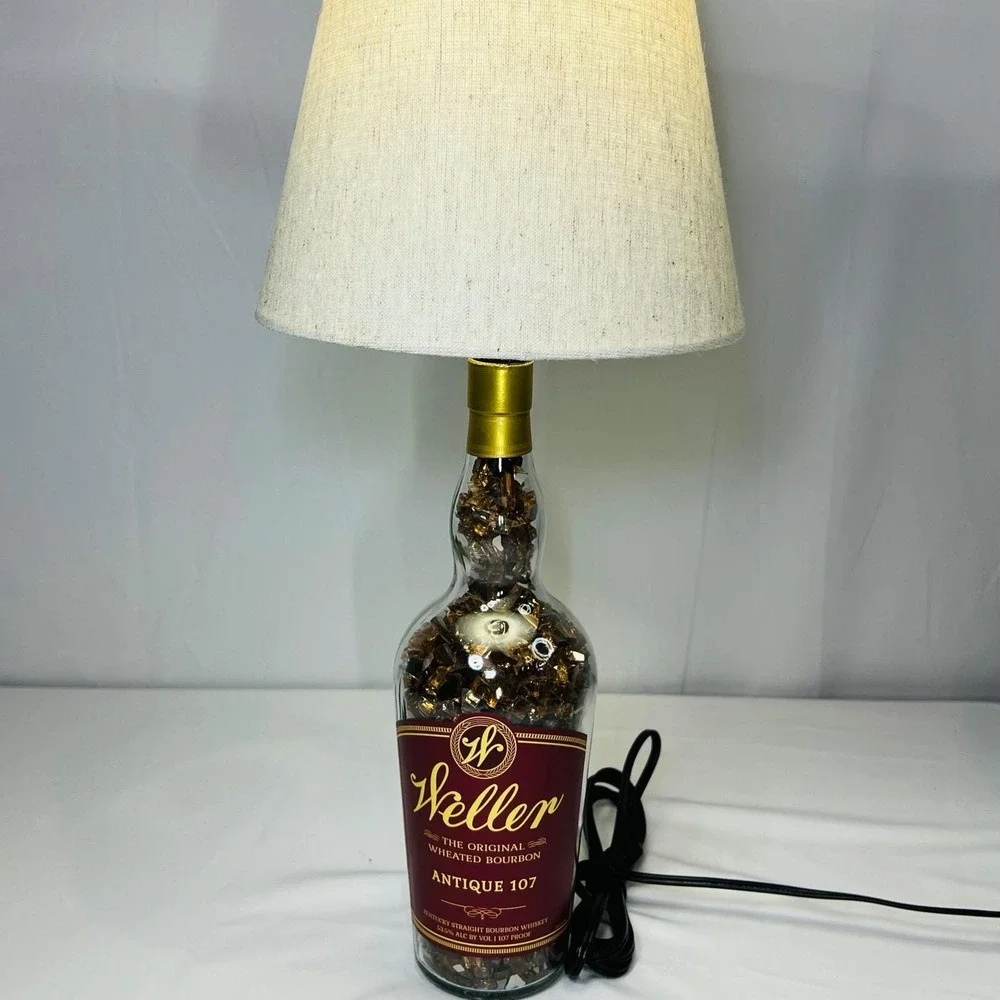 Weller Antique 107 Bourbon Bottle Lamp Upcycled Whiskey Decor with Linen Shade‎